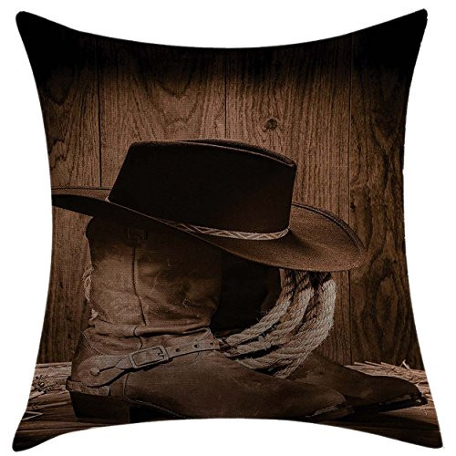 Mugod Pillow Cases Cushion Cover Western Wild West Themed Cowboy Hat and Old Ranching Rope On Wooden Display Rodeo Style Brown Pillowcase for Men Women Boys 20x20 Inch Mugod Pillow Cases Cushion Cover Western Wild West Themed Cowboy Hat and Old Ranching Rope On Wooden Display Rodeo Style Brown Pillowcase for Men Women Boys 20x20 Inch