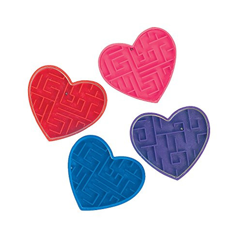 Fun Express Plastic Valentine Maze Puzzles 6 Dozen Valentine's Day Exchanges, Party Favors, Classroom Supplies, Puzzle Games  and  Mind Teasers, 2inch