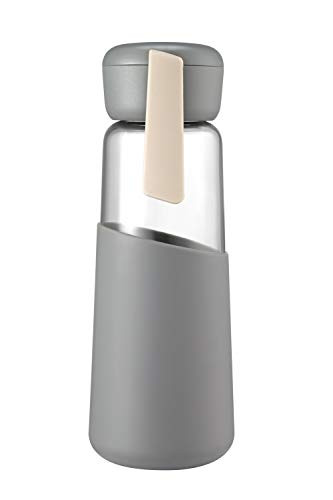 WTX Portable Glass Water Bottles with Protective Silicone Sleeve 14 oz Grey