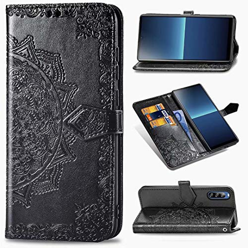FlipBird Wallet Case for Sony Xperia L4, Case with Card Solts Holder,Floral Embossed Leather Flip Lanyard Wallet Case for Sony Xperia L4 Black