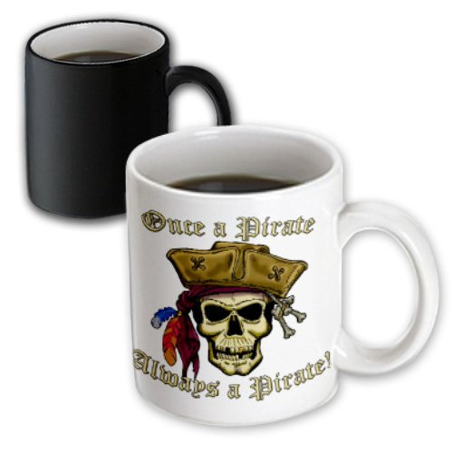 3dRose mug_22840_3 Skull with Once a Pirate, Transforming, Black/White, 11 oz