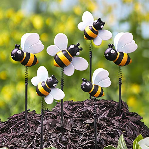 The Lakeside Collection Bobbing Springs Bumble Bees Garden Stakes - Honeybee Garden Accents - Set of 6