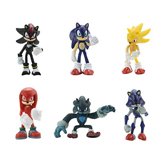 Bayin 6 Pcs Sonic The Hedgehog Action Figures Super Sonic Metal Sonic Knuckles Shadow Werehog - Sonic Toys Set Minifigures Toys 2.16-2.75inch