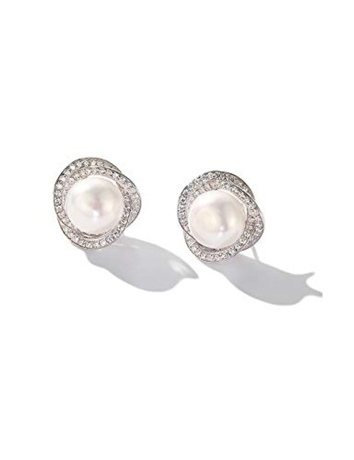 AnnBabic Pearl Stud Earrings for Women - White Pearl Earrings for Girls - 9MM Cultured Freshwater Pearl in CZ Pave Knot Stud Earrings AnnBabic Pearl Stud Earrings for Women - White Pearl Earrings for Girls - 9MM Cultured Freshwater Pearl in CZ Pave Knot Stud Earrings