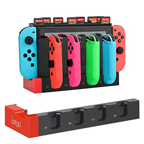 Charger for Switch Joy Cons, Charging Dock for Nintendo Switch Joy Cons with 28 Game Card Slots Compatible with Switch Black