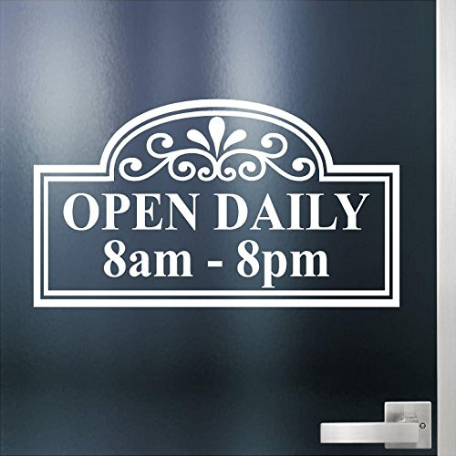 Jeyfel Decals. Custom Business Store Hours. Open Daily. Vinyl Die-Cut Sticker. Window Decal. Glass Door Sign. 12inch  x 6inch