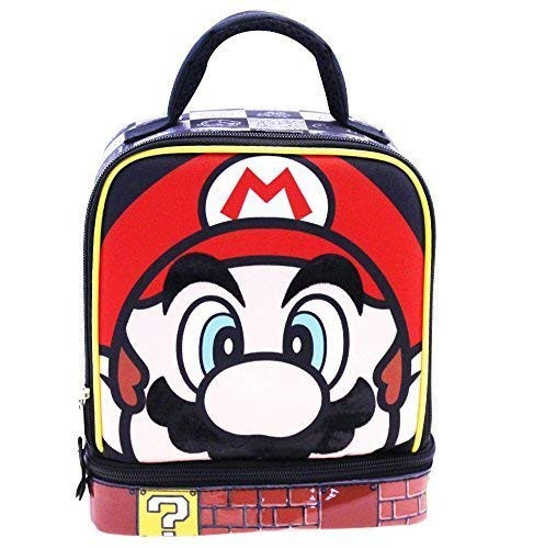 UPD Super Mario Lead Safe Dual Chamber Insulated Lunch Tote Bag Box with Carabiner 5inch , Multicolor