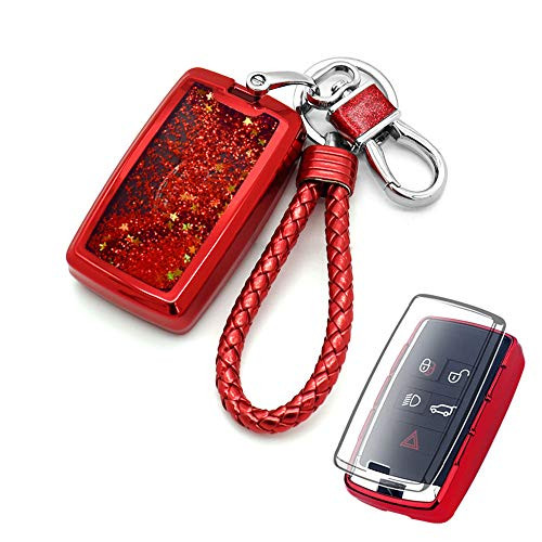 Senauto Quicksand Key Fob Cover Case Keychain for 2018 2019 Land Rover Range Rover Sport Evoque Velar Discovery 5  and  Jaguar E-PACE I-PACE Red