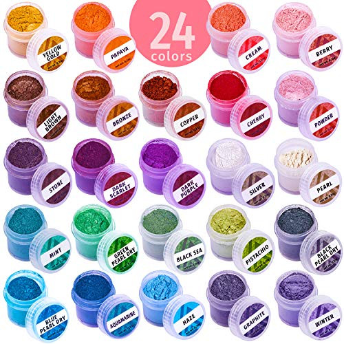 Mica Powder Coloring Pigments - 24 Jars Mica Powder Set - Lip Gloss Pigment - Resin Dying Pigment - Epoxy Resin Dye - Mica Powder for Soap Making Mica Powder Coloring Pigments - 24 Jars Mica Powder Set - Lip Gloss Pigment - Resin Dying Pigment - Epoxy Resin Dye - Mica Powder for Soap Making