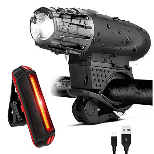 USB Rechargeable Bike Light Set, LED Bicycle Headlight Front and Back Rear Tail Lights, IPX6 Waterproof LED Safety Flashing Lights for Bicycle Cycle Lighting