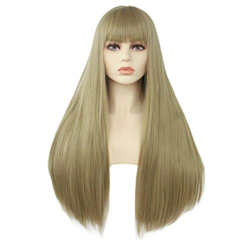 Anogol Hair Capplus Synthetic Wigs Blonde Cosplay Wig With Bangs Long Natural Wavy Hair For Daily Life