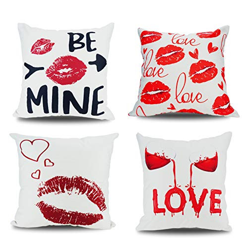 TINGOLE Valentines Day Pillow Covers 18x18 inch Set of 4 Valentine's Day Decorations Love  and  Red Heart Decor Pillowcase Valentines' Day Throw Pillows Cover Cotton Linen Cushion Case TINGOLE Valentines Day Pillow Covers 18x18 inch Set of 4 Valentine's Day Decorations Love  and  Red Heart Decor Pillowcase Valentines' Day Throw Pillows Cover Cotton Linen Cushion Case