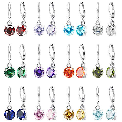 SAILIMUE 12Pairs Birthstone Leverback Drop Dangle Earrings Set for Women Birthstone Earrings Multicolor 8MM Cubic Zirconia Dangle Earrings SAILIMUE 12Pairs Birthstone Leverback Drop Dangle Earrings Set for Women Birthstone Earrings Multicolor 8MM Cubic Zirconia Dangle Earrings