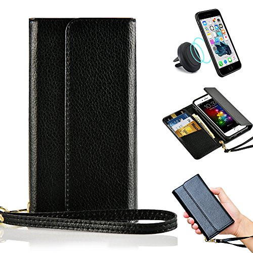 iPhone 6 Wallet Case, iPhone 6S Card Holder Case, ZVE Durable Wallet Leather Case with Credit Card Slots Magnetic Detachable Slim Back Cover Handbag for Apple iPhone 6 and iPhone 6s 4.7'' Black