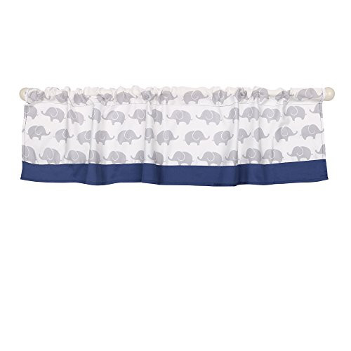 Grey and Navy Elephant Print Window Valance by The Peanut Shell - 100 percent Cotton