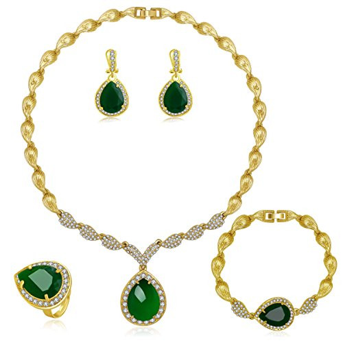 MOOCHI Women Gold Plated Green Cubic Zirconia CZ Crystal Jewelry Set Necklace Earrings Bracelet Ring MOOCHI Women Gold Plated Green Cubic Zirconia CZ Crystal Jewelry Set Necklace Earrings Bracelet Ring