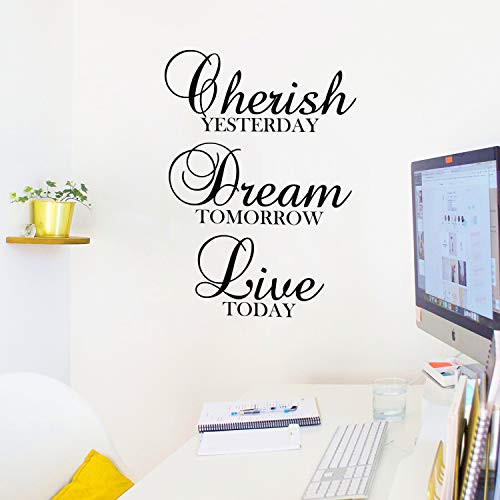 Vinyl Wall Art Decal - Cherish Yesterday Dream Tomorrow Live Today - 31inch  x 22inch  - Inspirational Cute Good Vibes Minimalist Quote Sticker for Bedroom Playroom Living Room School Office Decor Black