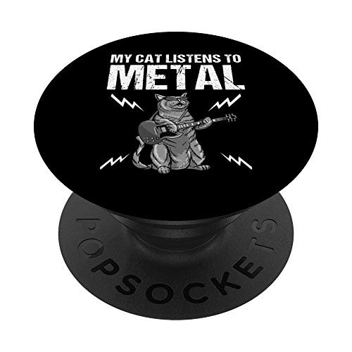 Funny My Cat Listens To Metal Gift For Music Kitten Lovers PopSockets PopGrip Swappable Grip for Phones  and  Tablets