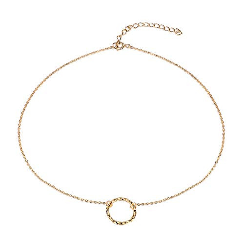 Choker Necklace for women Teen Girls 925 Sterling Silver Moon Necklace Chain 14k Gold Plated Circle Choker Adjustable 13plus 2 inches