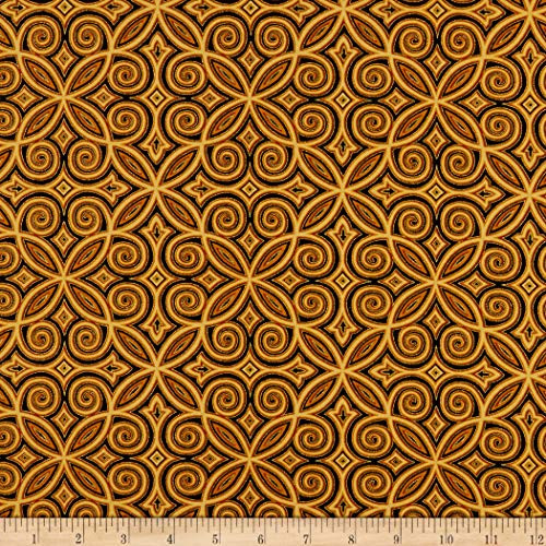 Henry Glass Metallic Silent Night Arabesque Gold Quilt Fabric By The Yard