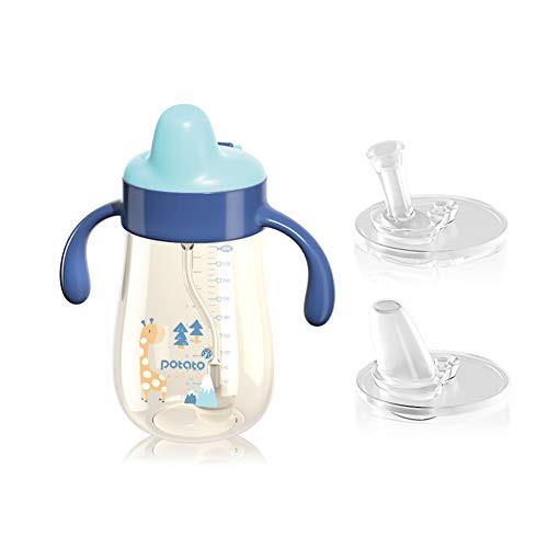 POTATO Weighted Straw Cups For Toddlers Spill Proof, PPSU Sippy Cup with Handles for Boy, Water Bottle for Baby 6 Months with 2 Type of Spout, 10 Ounce Sky Blue POTATO Weighted Straw Cups For Toddlers Spill Proof, PPSU Sippy Cup with Handles for Boy, Water Bottle for Baby 6 Months with 2 Type of Spout, 10 Ounce Sky Blue