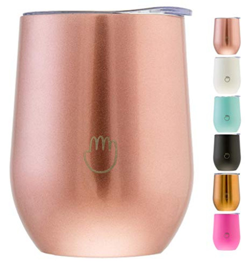 12oz Stainless Steel Tumbler with Lid  Vacuum Insulated  100 percent Spill Proof Leak Proof  Stemless Wine Glass  Tea Coffee  Double Wall  Easy Traveling  Eco-Friendly  Gift  Rose Gold Tumbler