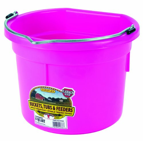 Little Giant Plastic Animal Feed Bucket Hot Pink Flat Back Plastic Feed Bucket with Metal Handle 8 Quarts / 2 Gallons Item No. P8FBHOTPINK