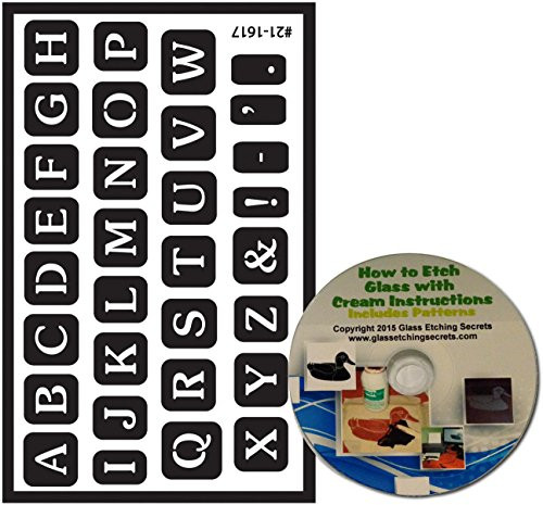 Full Alphabet Stencil Letters for Glass Etching or Painting, Reusable plus  Free How to Etch CD