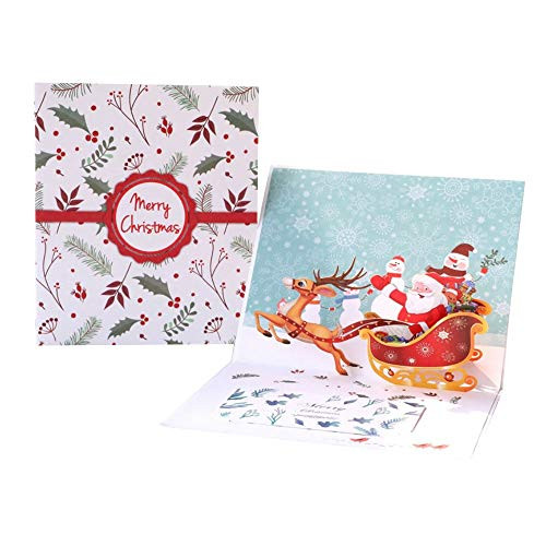Autek Santa Claus Deer Car Popup Pop Up Greeting 3D Card Gift Christmas Birthday New Year Anniversary Valentine Wedding Graduation Thank You Thanksgiving,Greeting Cards-Comes with Blank Envelope