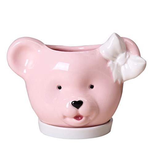 DOITOOL Ceramic Animal Succulent Planter Bear Flower Plant Pot Mini Planter Cactus Flower Pot Decorative Flower Vase Cactus Bonsai Pot Container Desktop Decoration for Home Office Balcony