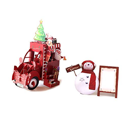Autek Christmas Car Popup Pop Up Greeting 3D Card Gift Christmas Day Birthday New Year Anniversary Valentine Wedding Graduation Thank You Thanksgiving,Greeting Cards-Comes with Blank Envelope
