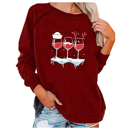 SALIFUN Womens Christmas Sweatshirts Long Sleeve Wineglass Graphic Pullover Sweater Crewneck Casual Tops Shirts