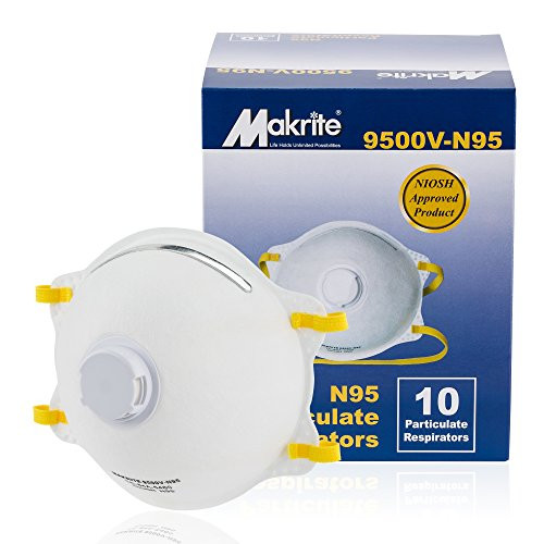 Makrite N95 Disposable Dust Particulate Respirator Face Mask with Exhalation Valve (Pack of 10), 9500V-N95