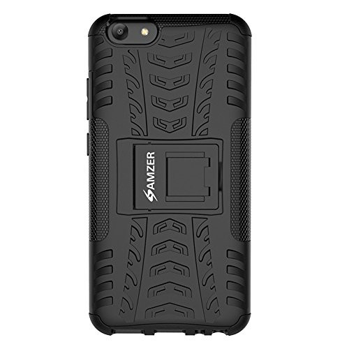 AMZER Slim Protective Shockproof Hybrid Warrior Case Heavy Duty Dual Layer Cover Skin for Vivo Y69 - Black Rugged