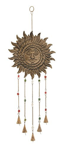 Benzara Deco 79 24291 Metal Glass Sun Windchimes 9inch  W, 25inch  H, 9inch  W/25 H, Brown