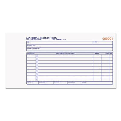 Material Requisition Book, 4 1/4 x 7 7/8, Two-Part Carbonless, 50-Set Book, Sold as 2 Each