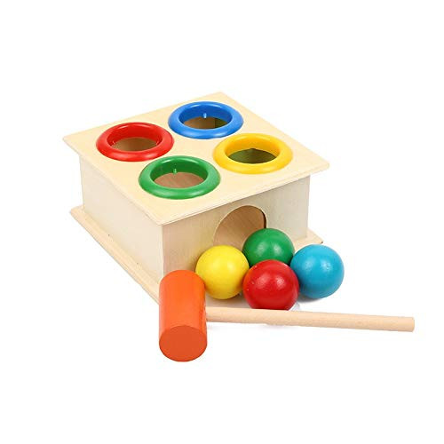 JKMQA dx Toys New Colorful Hammering Wooden Ballplus Wooden Hammer Box Children Early Learning Knock Educational Toy Gift Color  Colorful