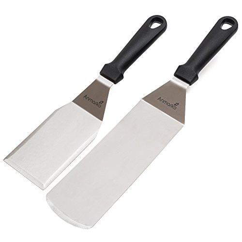 Metal Stainless Steel Spatula Set - Griddle Scraper and Pancake Flipper or Hamburger Turner - Stainless Steel Utensil great for BBQ Grill Flat Top - Commercial Grade