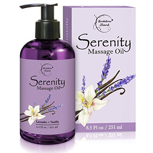 Serenity Massage Oil with Lavender  and  Vanilla Essential Oils  All Natural for Relaxation, Stress Relief  and  Sore Muscles. Great Massage Oil for Massage Therapy  and  Couples Massage by Brookethorne Naturals