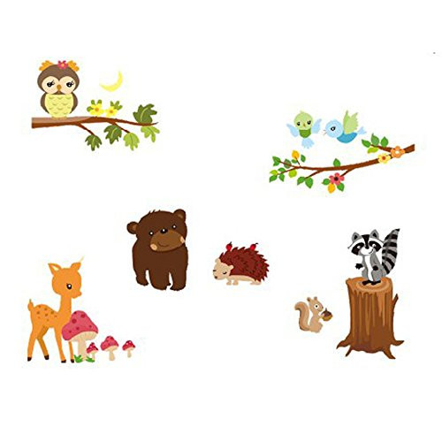Winhappyhome Squirrel Owl Cartoon Animals Wall Sticker for Children's Living Room Bedroom Office Background Removable Decals