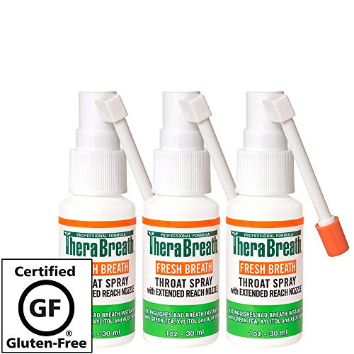 TheraBreath Fresh Breath Spray  Dentist Formulated  Maximum-Strength - Extinguisher Spray  Stops Halitosis  Certified Gluten-Free  Approved for Diabetics  1 Ounce  Three-Pack