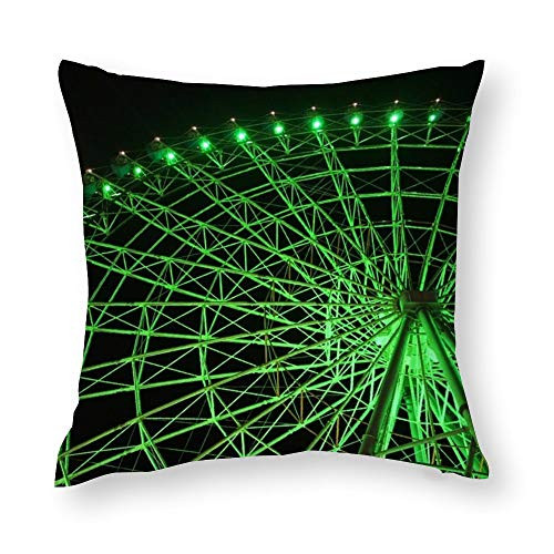 Pealrich Square Throw Pillow Covers for Couch Sofa Bed, Green Ferris Wheel Polyester Decorative Pillows Cushion Covers, 24x24 Inch
