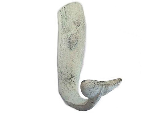Hampton Nautical Decorative Cast Iron Whale Hook, 6", Whitewashed