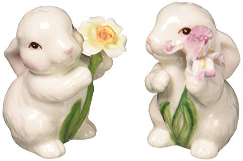 Cute Bunny Rabbits Couple with Flowers Salt & Pepper Shakers