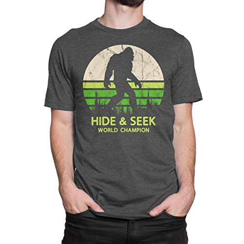 Hide and Seek World Champion Bigfoot is Real T-Shirt Medium, Heather Dark Gray