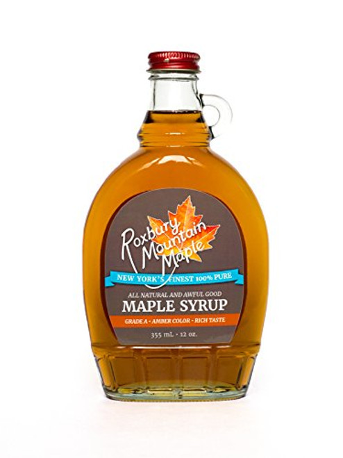 Grade A Amber Maple Syrup, Roxbury Mountain Maple, 12 Oz Glass Grade A Amber Maple Syrup, Roxbury Mountain Maple, 12 Oz Glass