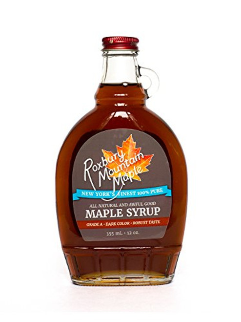 Organic Grade A Dark Maple Syrup, Roxbury Mountain Maple, 12 Oz Glass Organic Grade A Dark Maple Syrup, Roxbury Mountain Maple, 12 Oz Glass