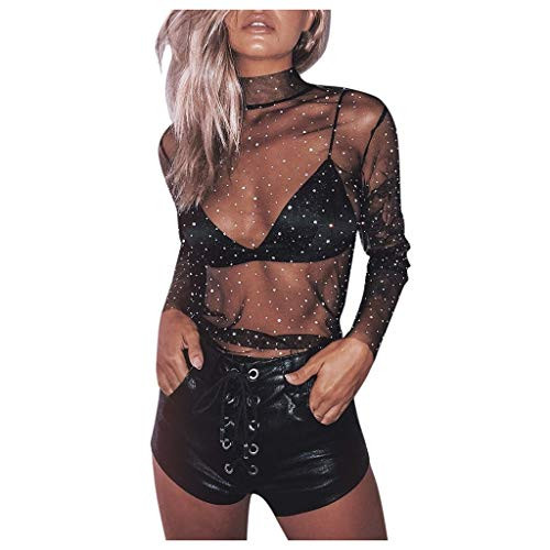 Women See-Through Sheer Mesh Blouse Puff Long Sleeve T-Shirt Tops Shirts Blouse Men's Workwear Pocket Short Sleeve T-Shirt Size Tall Black