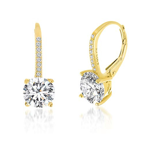 Devin Rose Yellow Gold Plated Sterling Silver Round Dangle Drop Bridal Leverback Earrings for Women made With Swarovski Crystals Yellow