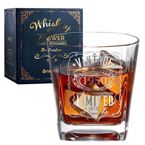 Onebttl 71th Birthday Whiskey Glass - 250ml Old Fashioned Glass - 1950 Birthday Decorations - 71th Anniversary Ideas